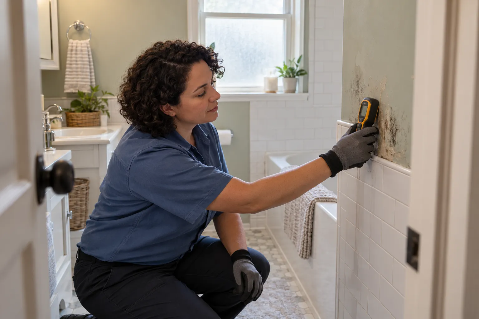 Mold remediation provider inspecting a home in Tinton Falls